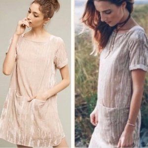 Anthropologie Floreat crushed velvet cream/tan dress Small